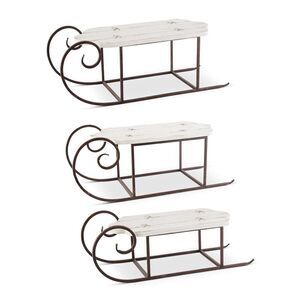 K&K Interiors Set Of 3 Wood Whitewash Sleigh